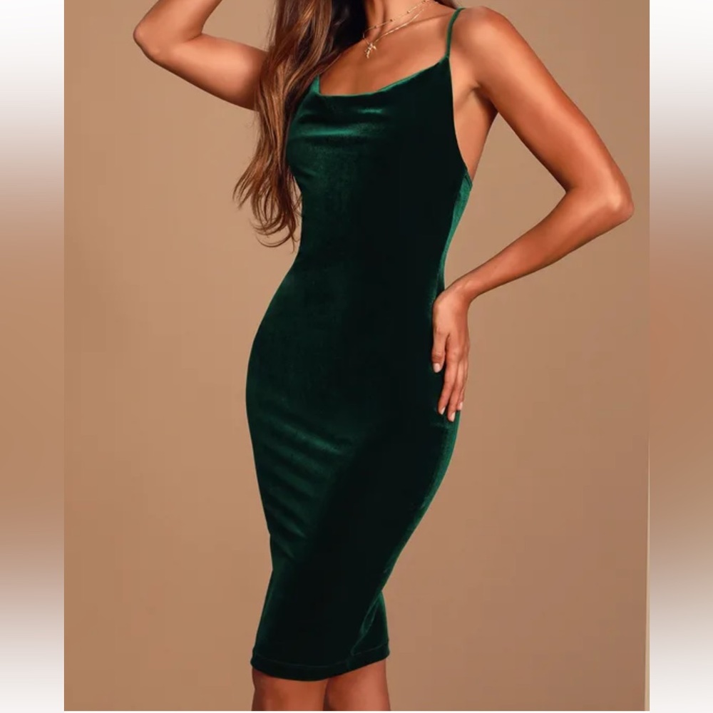 Lulus Jazzy Belle Dark Green Velvet Dress